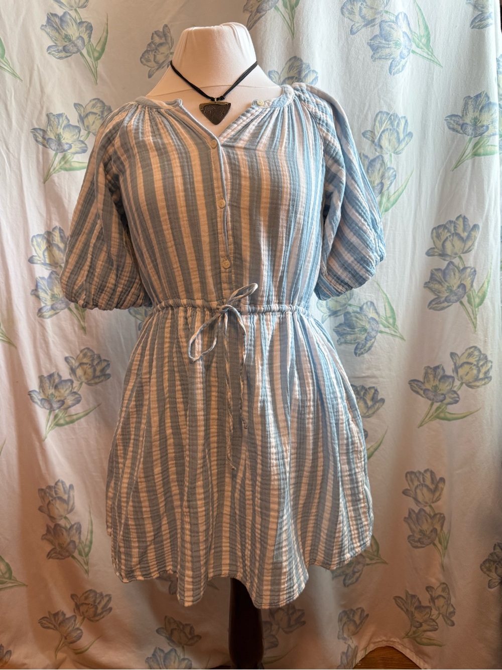 Old Navy Striped Blue and White Mini Dress with Tie Waist Size S